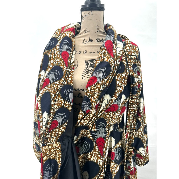 Ray Darten Omoefe African Print Wrap Jacket Dress Womens L Navy Red Ethnic Boho - Picture 5 of 12